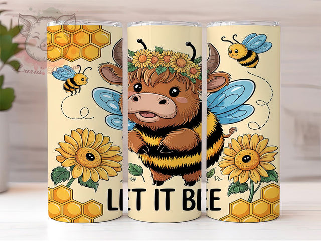 Let It Bee Highland Cow Floral Farm Tumbler, Highland Cow With Flowers, Bee And Cow PNG, 20oz Sublimation Wrap, Cute Farm Animal Tumbler, Floral Cow Cup Design, Country Cow Tumbler Sublimation Lara' s Designs 