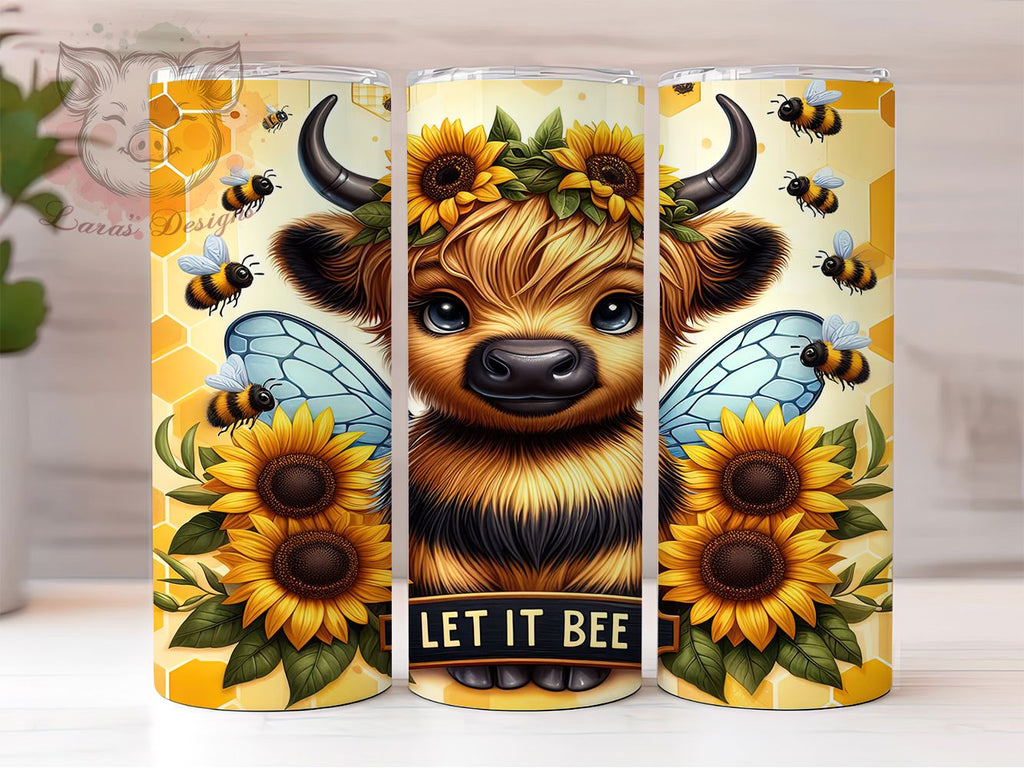 Let It Bee Highland Cow Floral Farm Tumbler, Highland Cow With Flowers ...