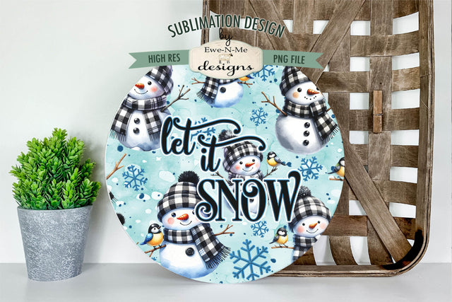 Let It Snow Blue Snowman Round Sublimation Design PNG Sublimation Ewe-N-Me Designs 