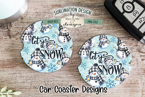 Let It Snow Blue Snowman Round Sublimation Design PNG Sublimation Ewe-N-Me Designs 