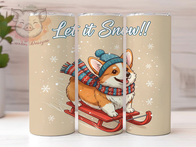Let It Snow Corgi Christmas Tumbler, Let It Snow Wrap, Cute Dog Holiday Sublimation, Winter Pup Cup, 20Oz Skinny Tumbler Wrap, Festive Pet Mug, Christmas Corgi Design Sublimation Lara' s Designs 