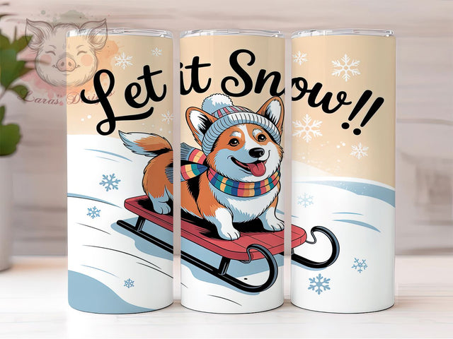 Let It Snow Corgi Christmas Tumbler, Let It Snow Wrap, Cute Dog Holiday Sublimation, Winter Pup Cup, 20Oz Skinny Tumbler Wrap, Festive Pet Mug, Christmas Corgi Design Sublimation Lara' s Designs 
