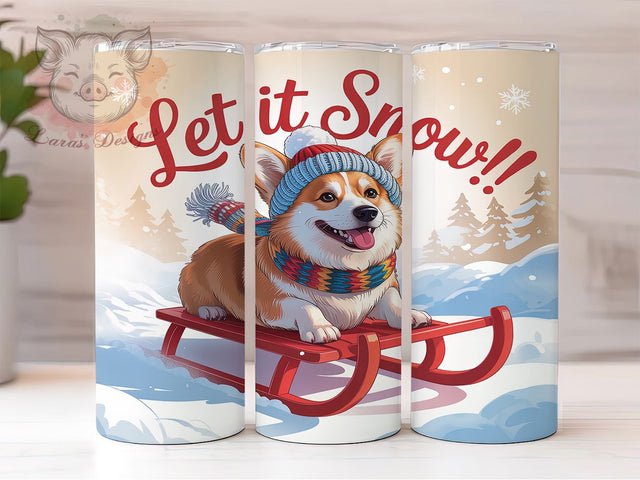 Let It Snow Corgi Christmas Tumbler, Let It Snow Wrap, Cute Dog Holiday Sublimation, Winter Pup Cup, 20Oz Skinny Tumbler Wrap, Festive Pet Mug, Christmas Corgi Design Sublimation Lara' s Designs 