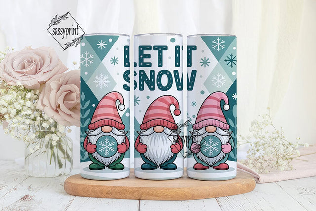 Let It Snow Gnome 20oz Tumbler Wrap Sublimation sassyprint 