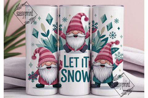 Let It Snow Gnome 20oz Tumbler Wrap Sublimation sassyprint 