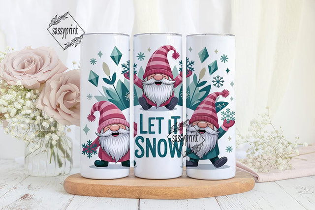 Let It Snow Gnome 20oz Tumbler Wrap Sublimation sassyprint 