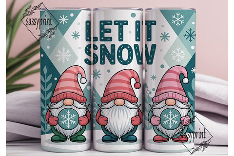 Let It Snow Gnome 20oz Tumbler Wrap Sublimation sassyprint 