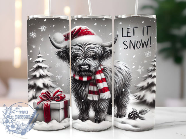 Let It Snow Highland Cow 20oz Tumbler, Let It Snow, Highland Cow, Winter Tumbler, Tumbler Wrap, 20oz Sublimation, Snowy Cow Design, Holiday Drinkware Sublimation ToriDesigns 