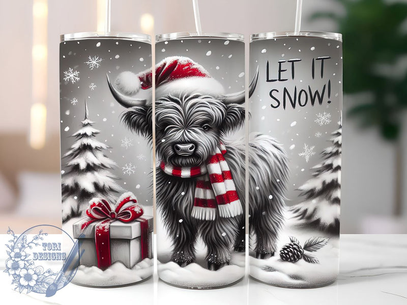 Let It Snow Highland Cow 20oz Tumbler, Let It Snow, Highland Cow, Winter Tumbler, Tumbler Wrap, 20oz Sublimation, Snowy Cow Design, Holiday Drinkware Sublimation ToriDesigns 