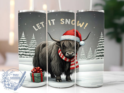Let It Snow Highland Cow 20oz Tumbler, Let It Snow, Highland Cow, Winter Tumbler, Tumbler Wrap, 20oz Sublimation, Snowy Cow Design, Holiday Drinkware Sublimation ToriDesigns 