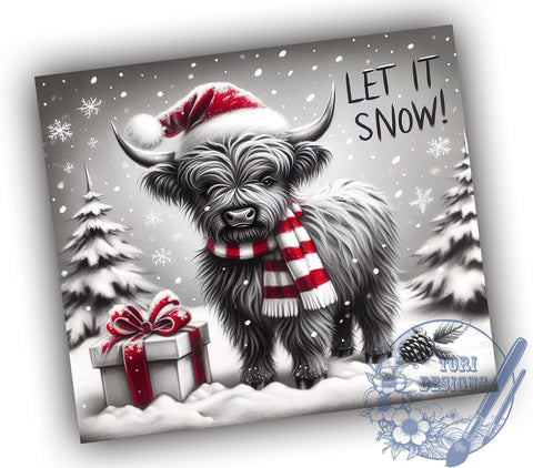 Let It Snow Highland Cow 20oz Tumbler, Let It Snow, Highland Cow, Winter Tumbler, Tumbler Wrap, 20oz Sublimation, Snowy Cow Design, Holiday Drinkware Sublimation ToriDesigns 