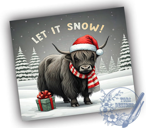 Let It Snow Highland Cow 20oz Tumbler, Let It Snow, Highland Cow, Winter Tumbler, Tumbler Wrap, 20oz Sublimation, Snowy Cow Design, Holiday Drinkware Sublimation ToriDesigns 