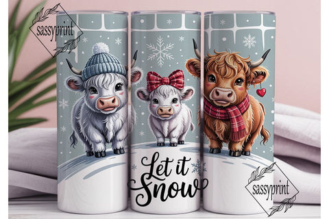 Let It Snow Highland Cow 20oz Tumbler Sublimation sassyprint 