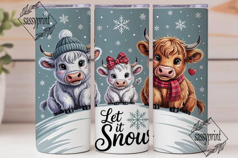 Let It Snow Highland Cow 20oz Tumbler Sublimation sassyprint 