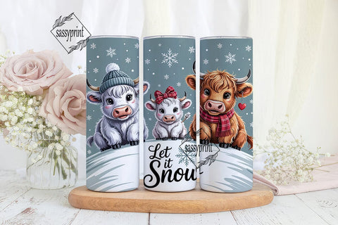 Let It Snow Highland Cow 20oz Tumbler Sublimation sassyprint 