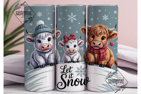 Let It Snow Highland Cow 20oz Tumbler Sublimation sassyprint 