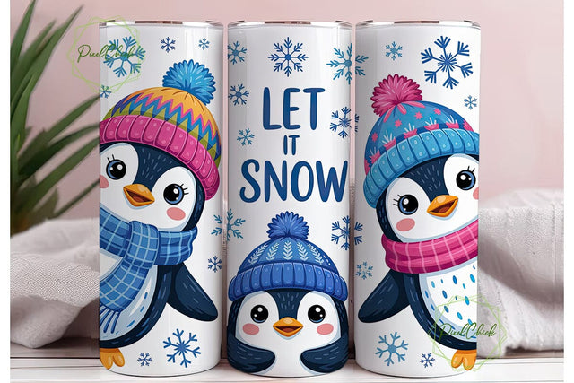 Let It Snow Penguin Friends Tumbler Wrap Sublimation PixelChick 