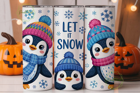 Let It Snow Penguin Friends Tumbler Wrap Sublimation PixelChick 