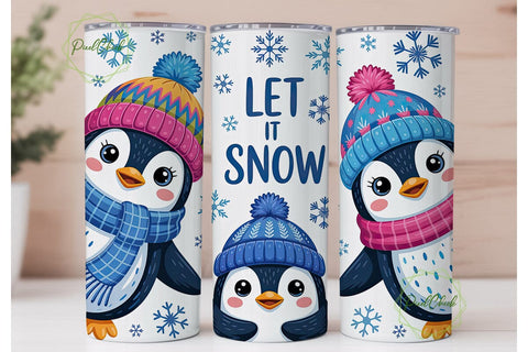 Let It Snow Penguin Friends Tumbler Wrap Sublimation PixelChick 