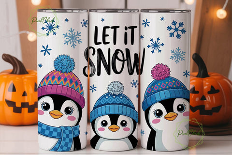 Let It Snow Penguin Friends Tumbler Wrap Sublimation PixelChick 