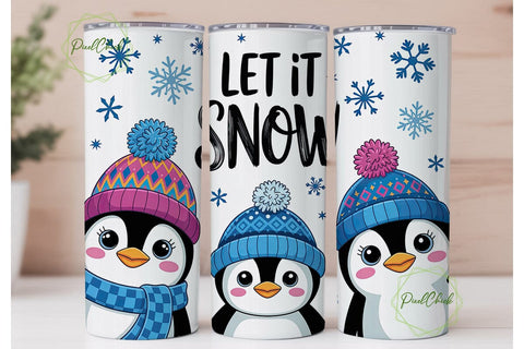 Let It Snow Penguin Friends Tumbler Wrap Sublimation PixelChick 