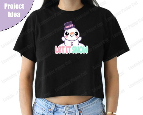 Let It Snow Snowman SVG, Kawaii, PNG, JPEG, Clipart, Sublimation, Top Hat Snowman, Cute Winter Decor SVG Lavender Paper Cut 
