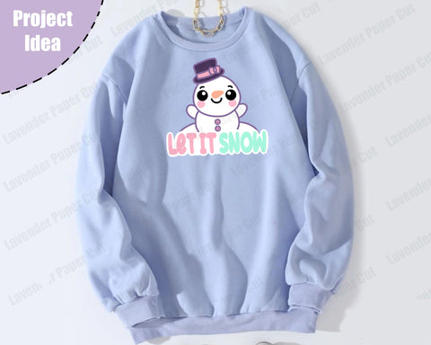 Let It Snow Snowman SVG, Kawaii, PNG, JPEG, Clipart, Sublimation, Top Hat Snowman, Cute Winter Decor SVG Lavender Paper Cut 