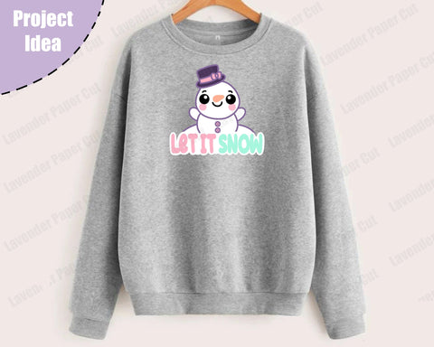 Let It Snow Snowman SVG, Kawaii, PNG, JPEG, Clipart, Sublimation, Top Hat Snowman, Cute Winter Decor SVG Lavender Paper Cut 