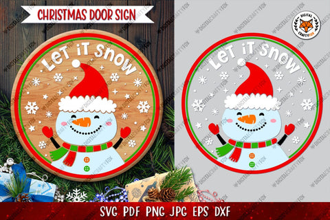 Let It Snow SVG, Christmas Snowman SVG, Round Sign SVG SVG Digital Craftyfox 