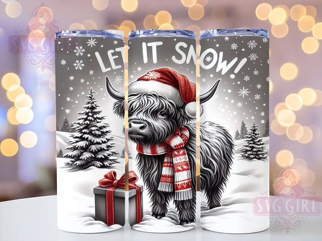 Let It Snow Tumbler, Highland Cow Christmas, Snowflake Tumbler Wrap, 20oz Sublimation Design, Winter Drinkware, Holiday Cow Gift, Cute Christmas Decor Sublimation SvggirlplusArt 