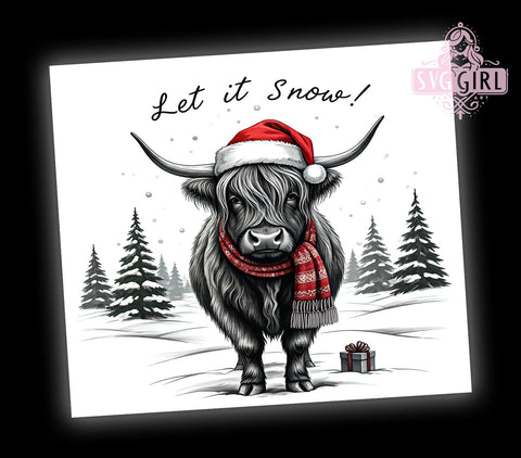 Let It Snow Tumbler, Highland Cow Christmas, Snowflake Tumbler Wrap, 20oz Sublimation Design, Winter Drinkware, Holiday Cow Gift, Cute Christmas Decor Sublimation SvggirlplusArt 