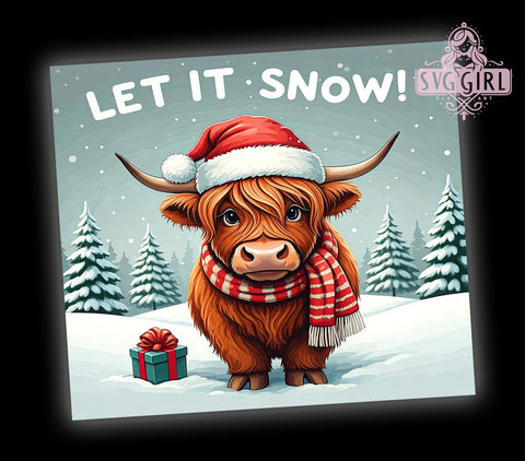 Let It Snow Tumbler, Highland Cow Christmas, Snowflake Tumbler Wrap, 20oz Sublimation Design, Winter Drinkware, Holiday Cow Gift, Cute Christmas Decor Sublimation SvggirlplusArt 
