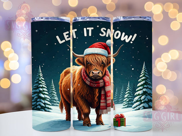Let It Snow Tumbler, Highland Cow Christmas, Snowflake Tumbler Wrap, 20oz Sublimation Design, Winter Drinkware, Holiday Cow Gift, Cute Christmas Decor Sublimation SvggirlplusArt 