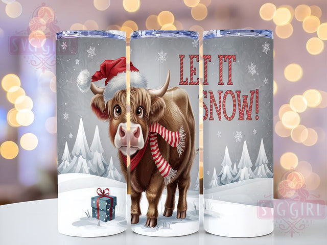 Let It Snow Tumbler, Highland Cow Christmas, Snowflake Tumbler Wrap, 20oz Sublimation Design, Winter Drinkware, Holiday Cow Gift, Cute Christmas Decor Sublimation SvggirlplusArt 