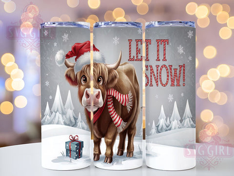 Let It Snow Tumbler, Highland Cow Christmas, Snowflake Tumbler Wrap, 20oz Sublimation Design, Winter Drinkware, Holiday Cow Gift, Cute Christmas Decor Sublimation SvggirlplusArt 
