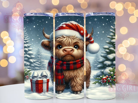 Let It Snow Tumbler, Highland Cow Christmas, Snowflake Tumbler Wrap, 20oz Sublimation Design, Winter Drinkware, Holiday Cow Gift, Cute Christmas Decor Sublimation SvggirlplusArt 