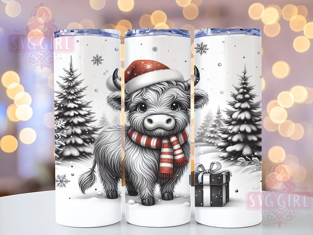 Let It Snow Tumbler, Highland Cow Christmas, Snowflake Tumbler Wrap, 20oz Sublimation Design, Winter Drinkware, Holiday Cow Gift, Cute Christmas Decor Sublimation SvggirlplusArt 