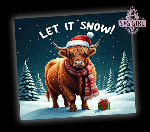 Let It Snow Tumbler, Highland Cow Christmas, Snowflake Tumbler Wrap, 20oz Sublimation Design, Winter Drinkware, Holiday Cow Gift, Cute Christmas Decor Sublimation SvggirlplusArt 
