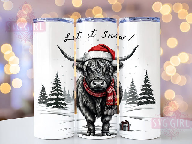 Let It Snow Tumbler, Highland Cow Christmas, Snowflake Tumbler Wrap, 20oz Sublimation Design, Winter Drinkware, Holiday Cow Gift, Cute Christmas Decor Sublimation SvggirlplusArt 