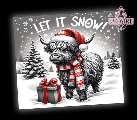 Let It Snow Tumbler, Highland Cow Christmas, Snowflake Tumbler Wrap, 20oz Sublimation Design, Winter Drinkware, Holiday Cow Gift, Cute Christmas Decor Sublimation SvggirlplusArt 