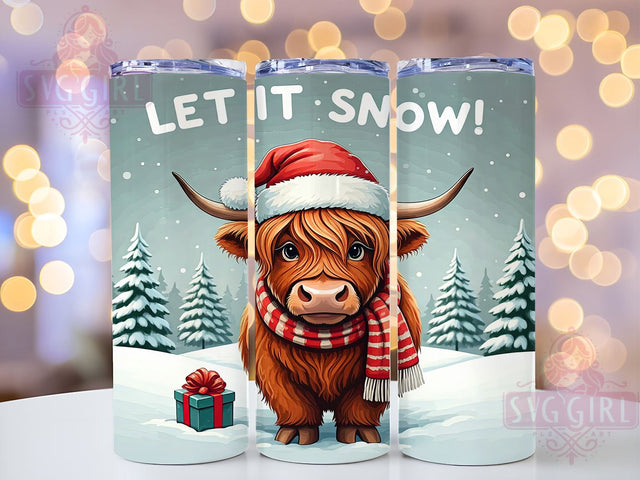 Let It Snow Tumbler, Highland Cow Christmas, Snowflake Tumbler Wrap, 20oz Sublimation Design, Winter Drinkware, Holiday Cow Gift, Cute Christmas Decor Sublimation SvggirlplusArt 
