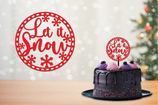 Let it snow, winter round sign, Cake topper, Coaster SVG zafrans studio 