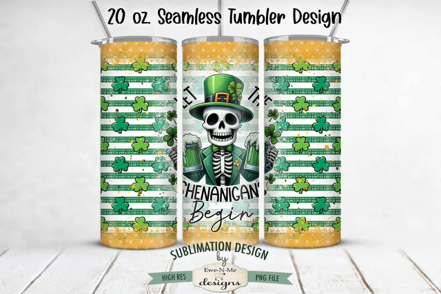Let The Shenanigans Begin Skeleton - 20 oz Seamless Sublimation Tumbler Wrap Sublimation Ewe-N-Me Designs 