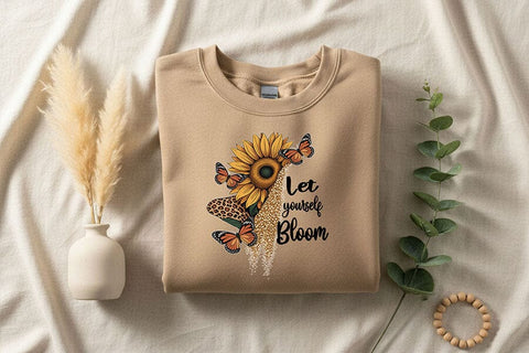 Let Yourself Bloom Png, Sunflower Butterfly Png, Positive Quote Design, Floral Sublimation File, Motivational Cricut Printable Art Download SVG TiffsCraftyCreations 