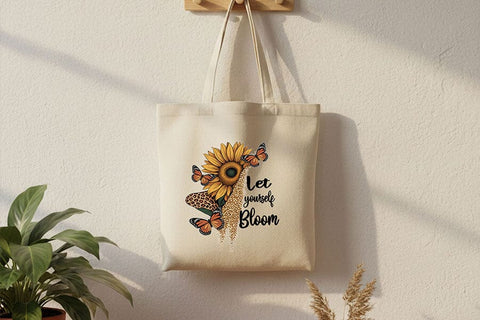 Let Yourself Bloom Png, Sunflower Butterfly Png, Positive Quote Design, Floral Sublimation File, Motivational Cricut Printable Art Download SVG TiffsCraftyCreations 