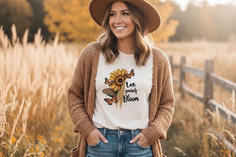 Let Yourself Bloom Png, Sunflower Butterfly Png, Positive Quote Design, Floral Sublimation File, Motivational Cricut Printable Art Download SVG TiffsCraftyCreations 