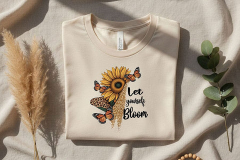 Let Yourself Bloom Png, Sunflower Butterfly Png, Positive Quote Design, Floral Sublimation File, Motivational Cricut Printable Art Download SVG TiffsCraftyCreations 