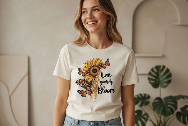Let Yourself Bloom Png, Sunflower Butterfly Png, Positive Quote Design, Floral Sublimation File, Motivational Cricut Printable Art Download SVG TiffsCraftyCreations 