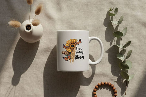 Let Yourself Bloom Png, Sunflower Butterfly Png, Positive Quote Design, Floral Sublimation File, Motivational Cricut Printable Art Download SVG TiffsCraftyCreations 