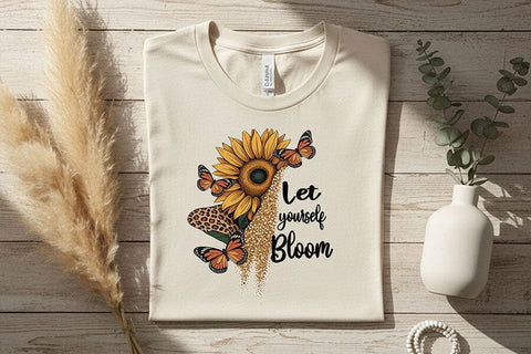 Let Yourself Bloom Png, Sunflower Butterfly Png, Positive Quote Design, Floral Sublimation File, Motivational Cricut Printable Art Download SVG TiffsCraftyCreations 